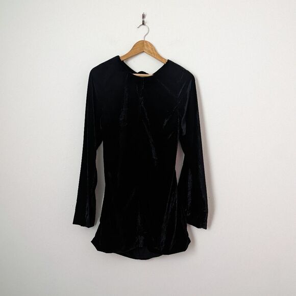 Free People black velvet open low back Chelsea long sleeve narrow mini dress - Picture 3 of 7